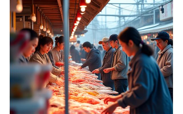 地域の特産品が並ぶ市場で活発に取引が行われ、雇用が創出されている様子