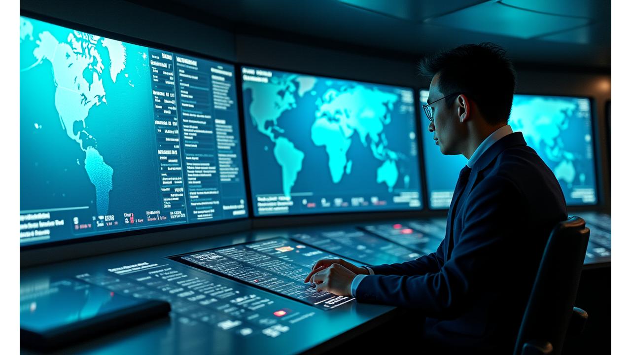 漁船のブリッジで最先端のタブレットとディスプレイを使用して海洋データ分析を行う漁師